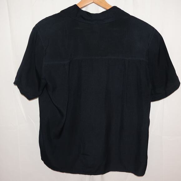Seta Studio Blouses 100% Silk Size Small Short Sleeve Midnight Blue Button Up - Picture 11 of 13